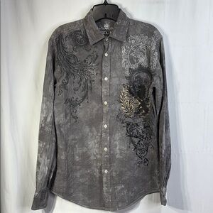 🦙Helix Gray Casual Button Down Shirt with Roman Ornamental Design